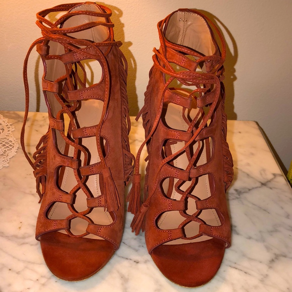 Sigerson Morrison Fringed Smmarita Sandals Rust baby kid suede